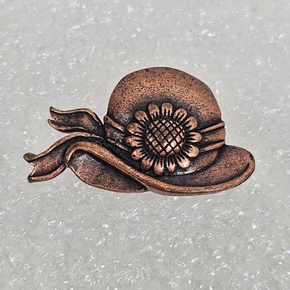 JJ Jonette Jewelry - Vintage JJ Jonette Copper Hat Cap Sunflower Flower Floral Lapel Brooch Pin